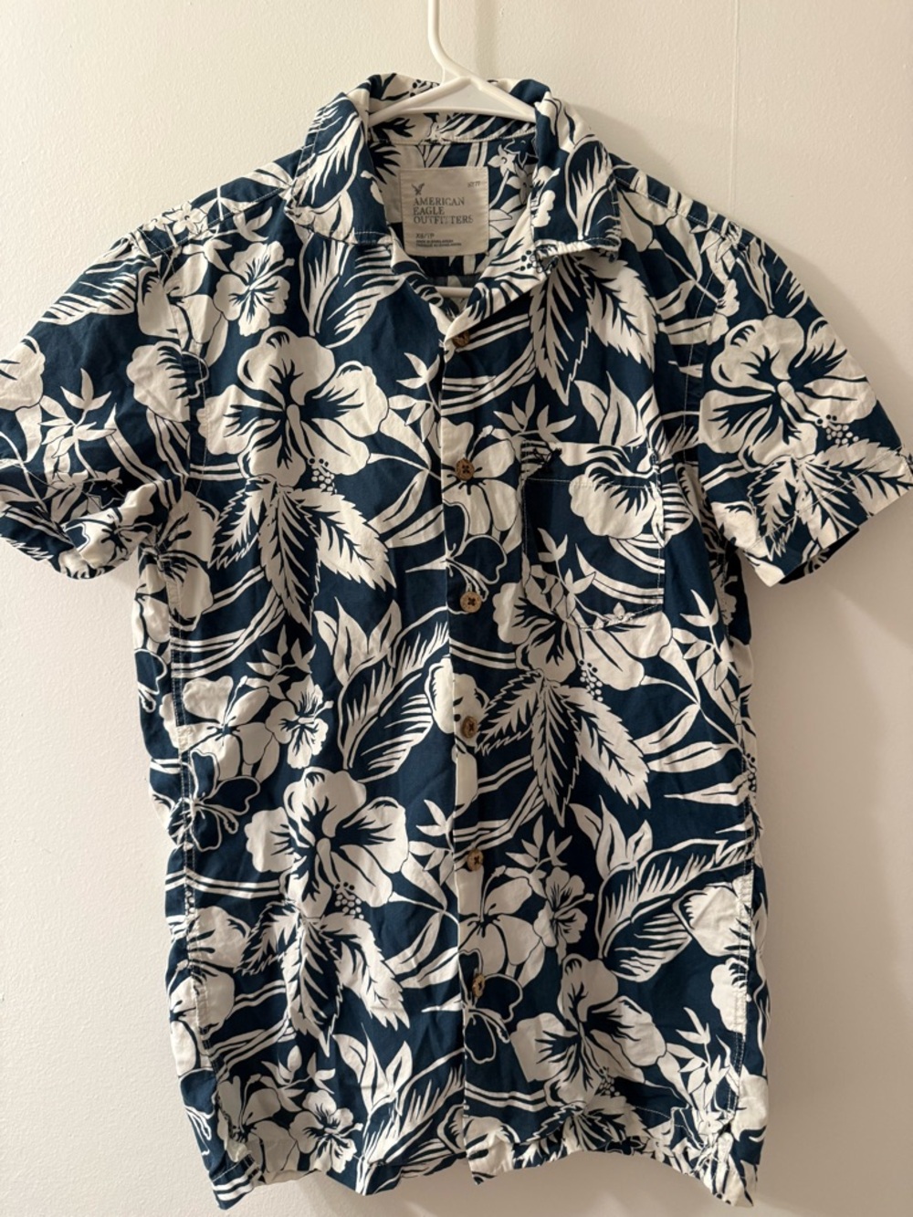 American Eagle Outfitters Navy & White Tropical Floral Camp Shirt